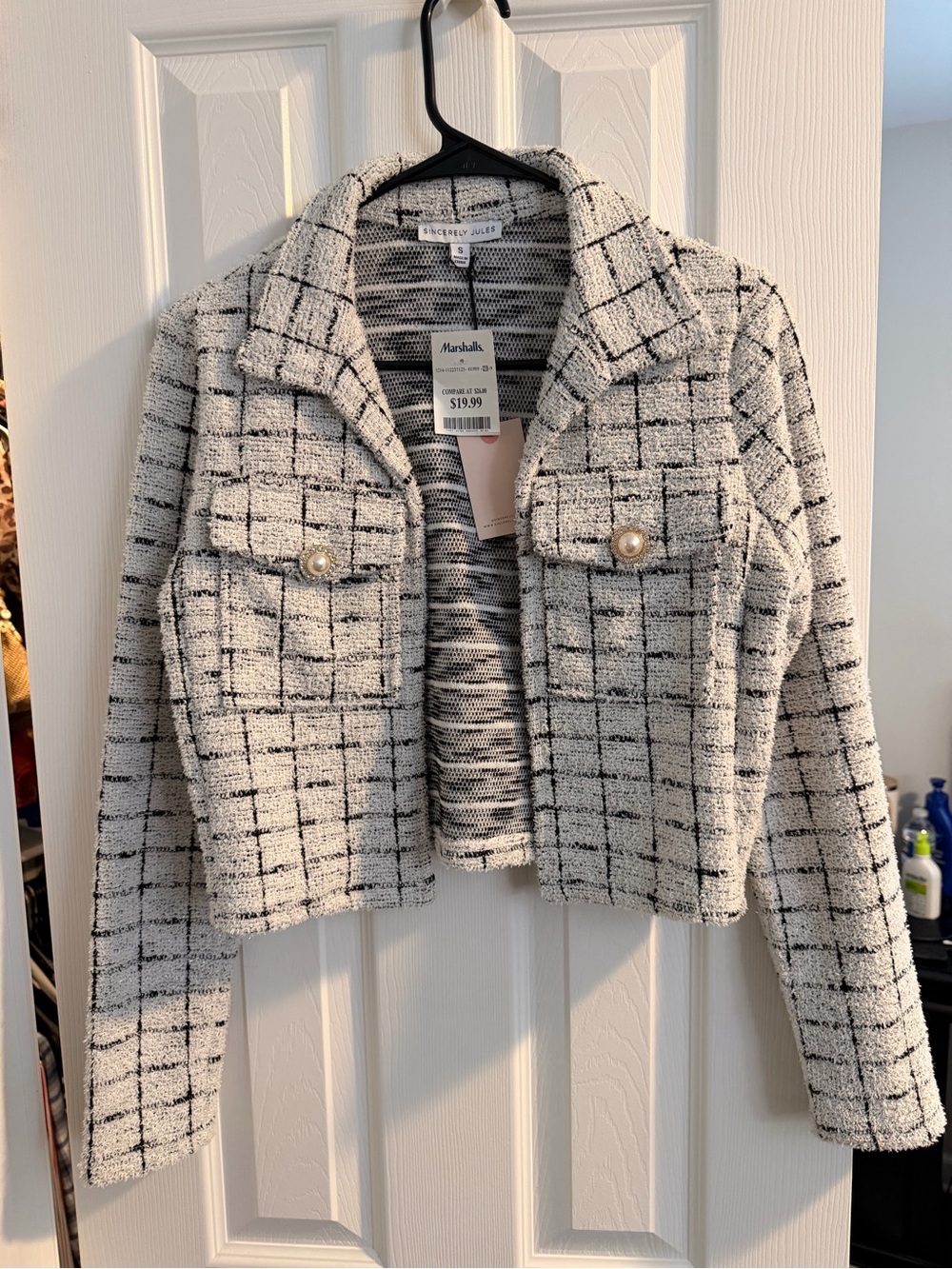Sincerly Jules White and Black Tweed Cropped Blazer